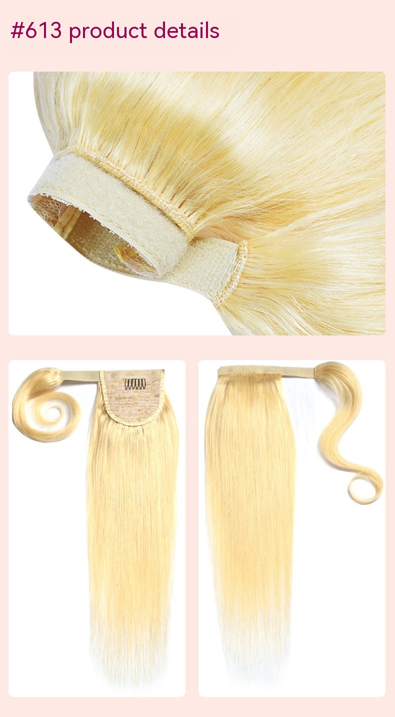 Human hair ponytail wig with Velcro attachment, providing a secure and comfortable fit
